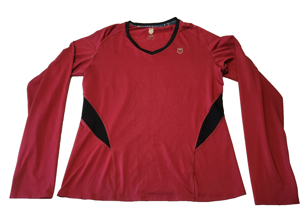 K-Swiss Performance Athletic Jersey Knit Shirt V-neck Long Sleeve Womens L